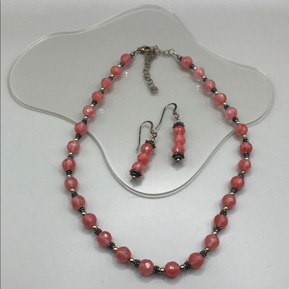 STERLING Silver Jewelry Set Necklace and Earrings Pink Gemstone?